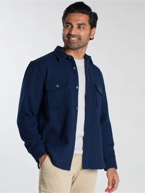Club Room Men's Navy Blue Button-down Fleece Shirt Jacket